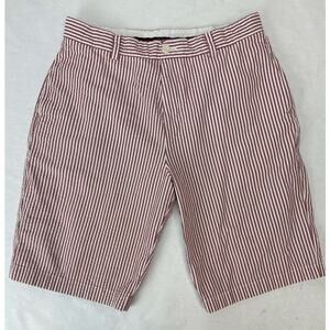 Brooks Brothers Seersucker Shorts Boys Pinstripe Size 18 Cotton Burgundy 10"